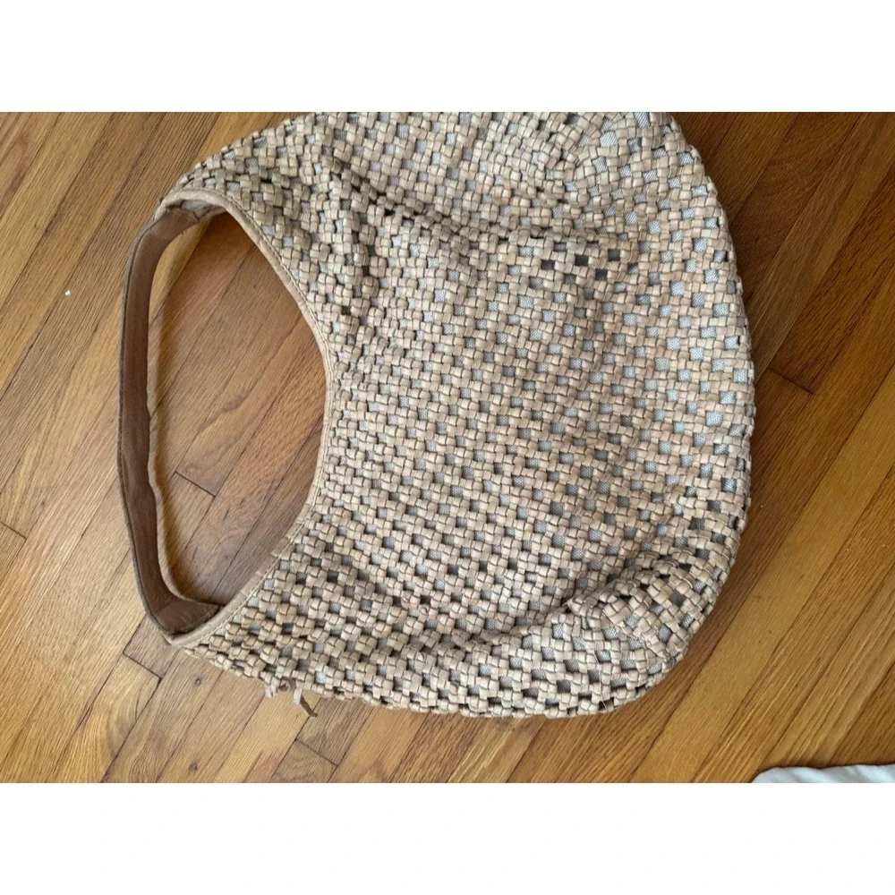 Marta Ponti Portugal Woven Leather Hobo Bag Tan Beige Basketweave Slouchy Tote
